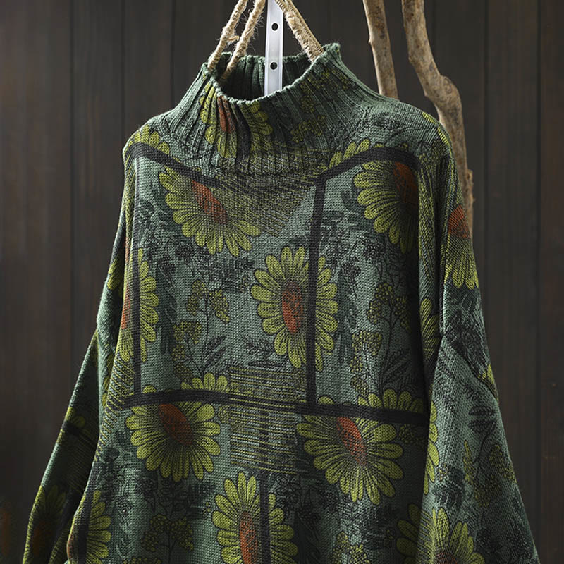 Pull en coton à manches longues et col montant, motif tournesol et Buddha Stones - image 16