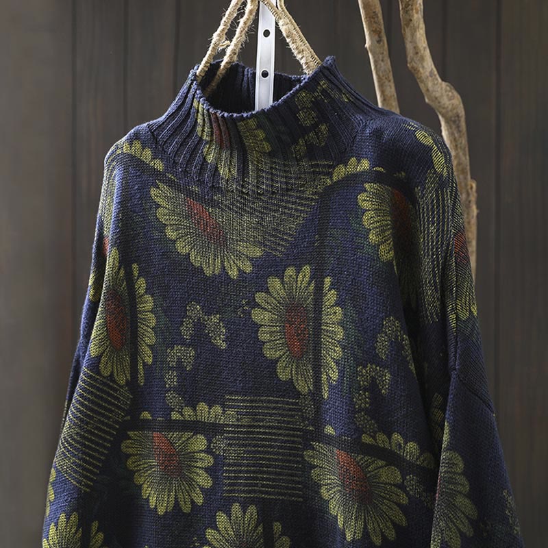 Pull en coton à manches longues et col montant, motif tournesol et Buddha Stones - image 4