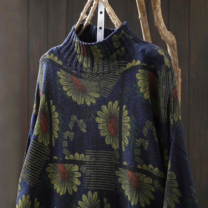 Pull en coton à manches longues et col montant, motif tournesol et Buddha Stones - image 4