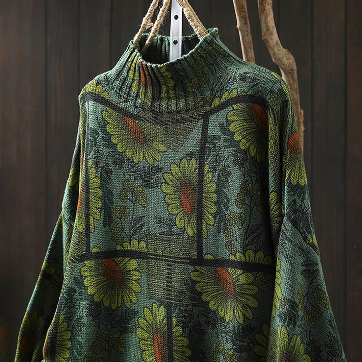 Pull en coton à manches longues et col montant, motif tournesol et Buddha Stones - image 16