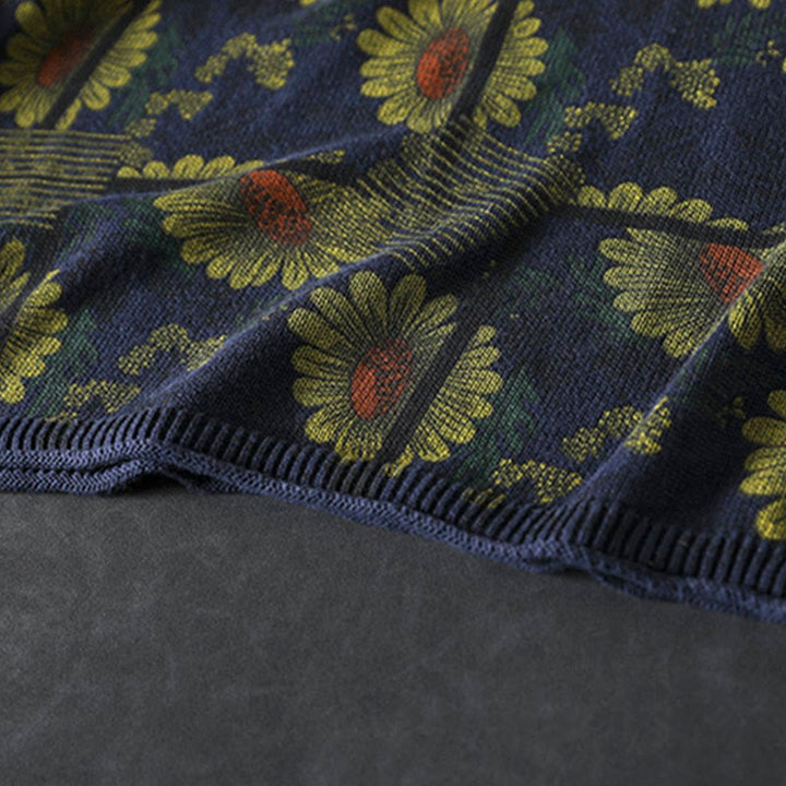 Pull en coton à manches longues et col montant, motif tournesol et Buddha Stones - image 10