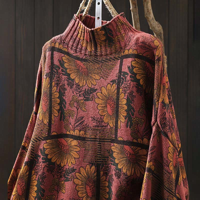 Pull en coton à manches longues et col montant, motif tournesol et Buddha Stones - image 14