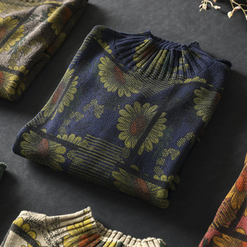 Pull en coton à manches longues et col montant, motif tournesol et Buddha Stones - image 6