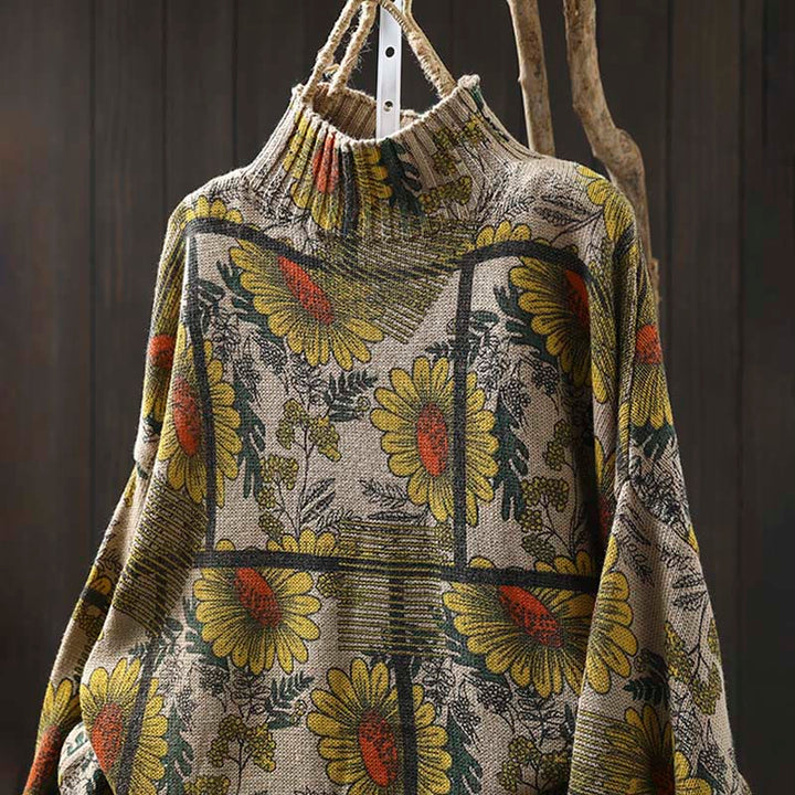 Pull en coton à manches longues et col montant, motif tournesol et Buddha Stones - image 1