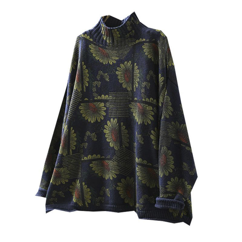 Pull en coton à manches longues et col montant, motif tournesol et Buddha Stones - image 12