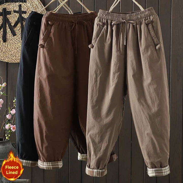 Pantalon harem thermique d'hiver pour femme Buddha Stones, doublé polaire et à cordon de serrage, avec poches - image 0