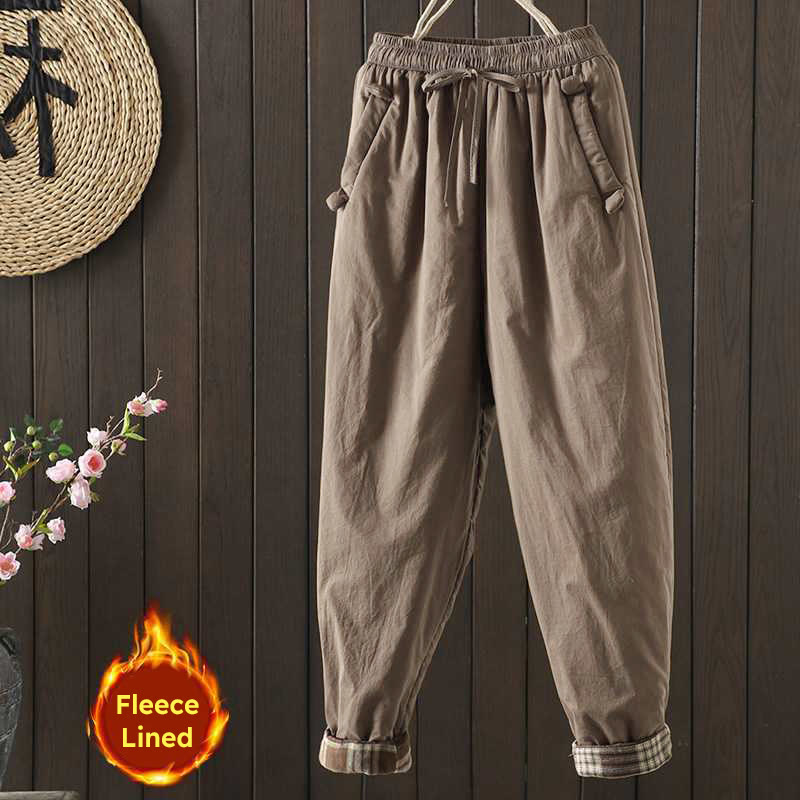 Pantalon harem thermique d'hiver pour femme Buddha Stones, doublé polaire et à cordon de serrage, avec poches - Tanné - US8-10，UK/AU12-14，EU40-42 (2XL) - image 1