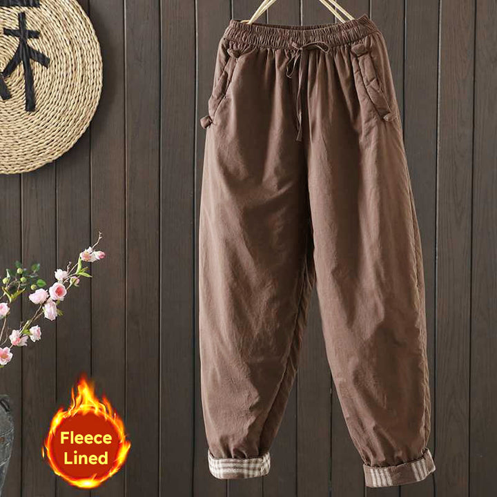 Pantalon harem thermique d'hiver pour femme Buddha Stones, doublé polaire et à cordon de serrage, avec poches - Terre de sienne - US8-10，UK/AU12-14，EU40-42 (2XL) - image 14