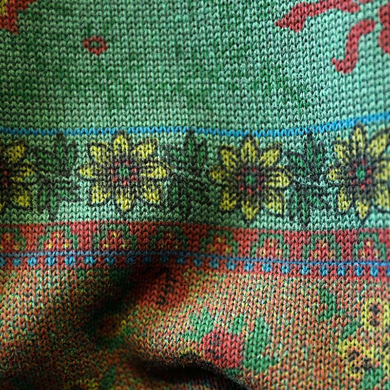 Pull en coton à manches longues et col montant, motif floral color-block Buddha Stones pour femme - image 7