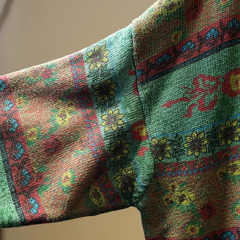 Pull en coton à manches longues et col montant, motif floral color-block Buddha Stones pour femme - image 8