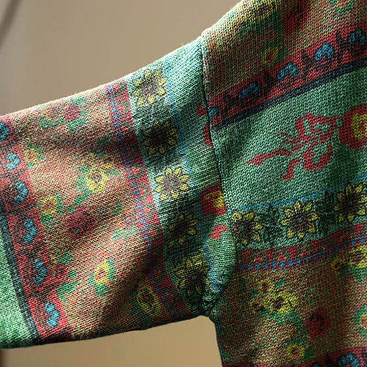 Pull en coton à manches longues et col montant, motif floral color-block Buddha Stones pour femme - image 8