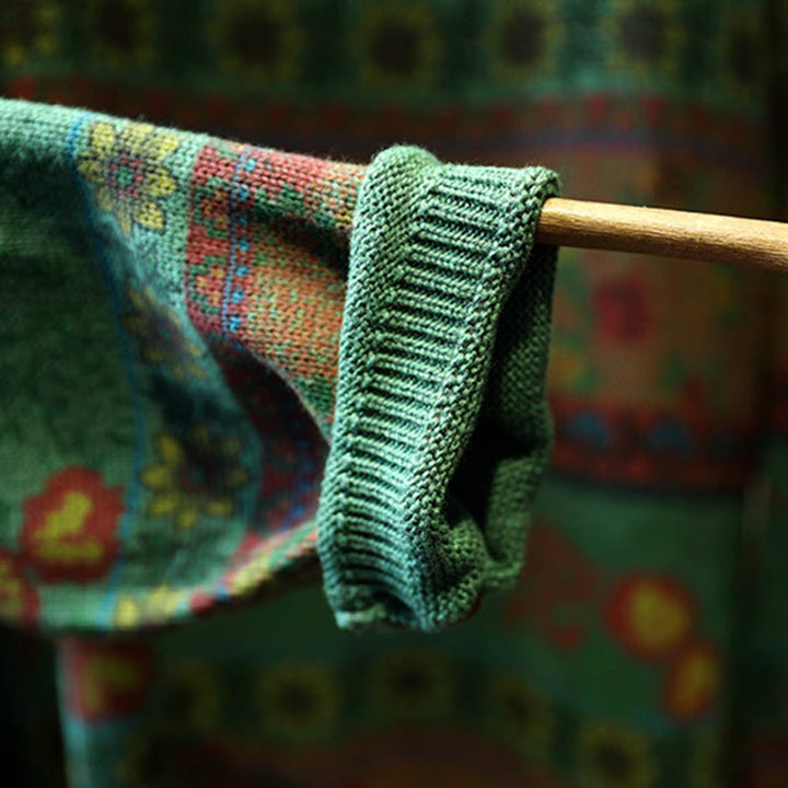 Pull en coton à manches longues et col montant, motif floral color-block Buddha Stones pour femme - image 9