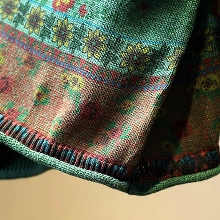 Pull en coton à manches longues et col montant, motif floral color-block Buddha Stones pour femme - image 10