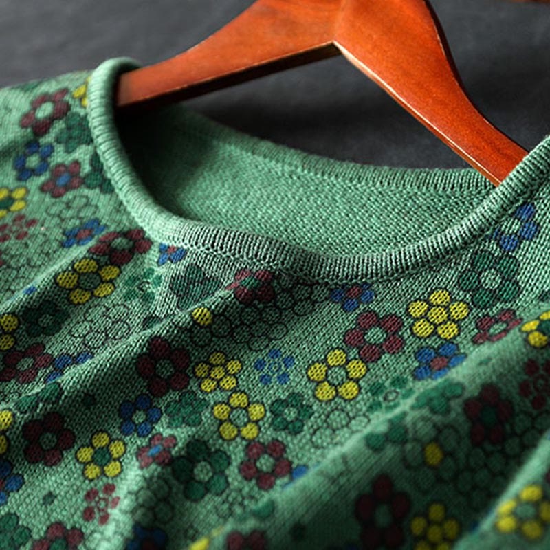 Pull à manches longues en coton pour femme, motif fleurs colorées tricotées avec Buddha Stones et poches - image 6