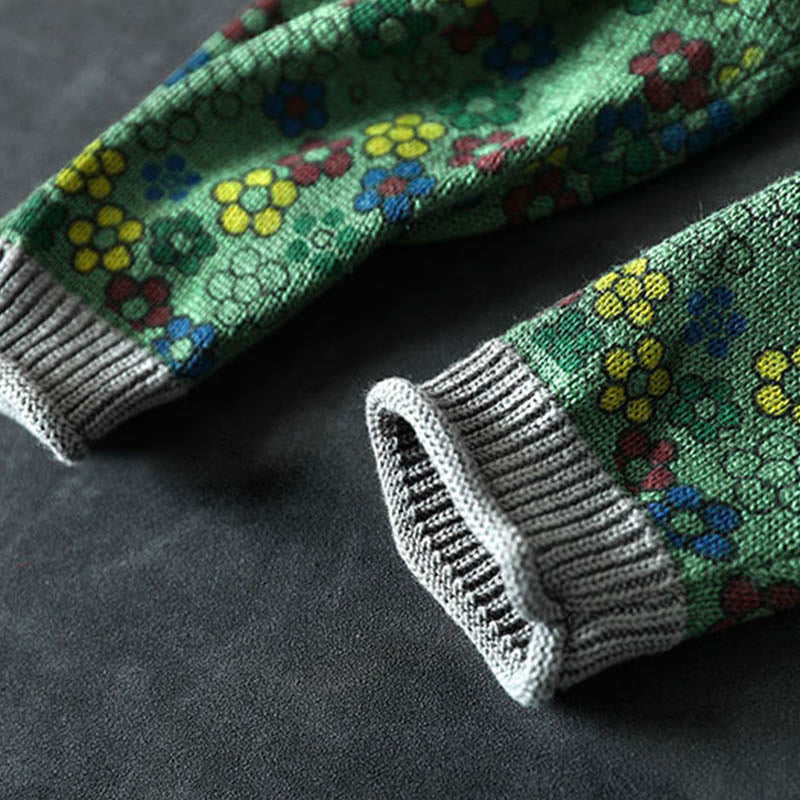 Pull à manches longues en coton pour femme, motif fleurs colorées tricotées avec Buddha Stones et poches - image 11