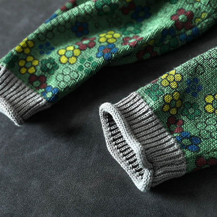 Pull à manches longues en coton pour femme, motif fleurs colorées tricotées avec Buddha Stones et poches - image 11