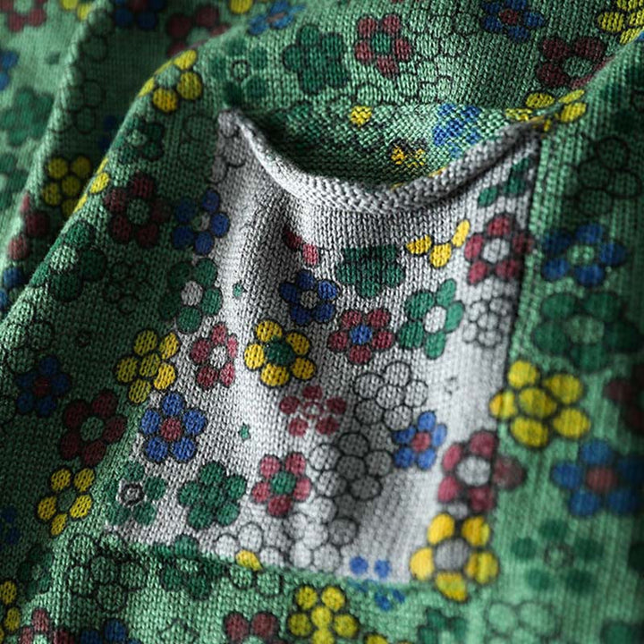 Pull à manches longues en coton pour femme, motif fleurs colorées tricotées avec Buddha Stones et poches - image 9