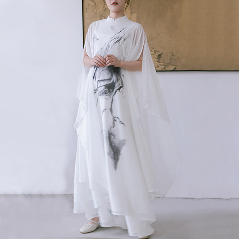 Robe midi de méditation pour femme, manches courtes, imprimé encre blanche, motif Buddha Stones - image 6