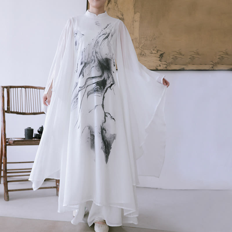 Robe midi de méditation pour femme, manches courtes, imprimé encre blanche, motif Buddha Stones - image 4