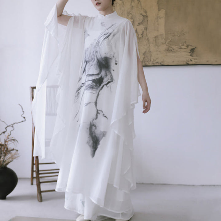 Robe midi de méditation pour femme, manches courtes, imprimé encre blanche, motif Buddha Stones - image 9