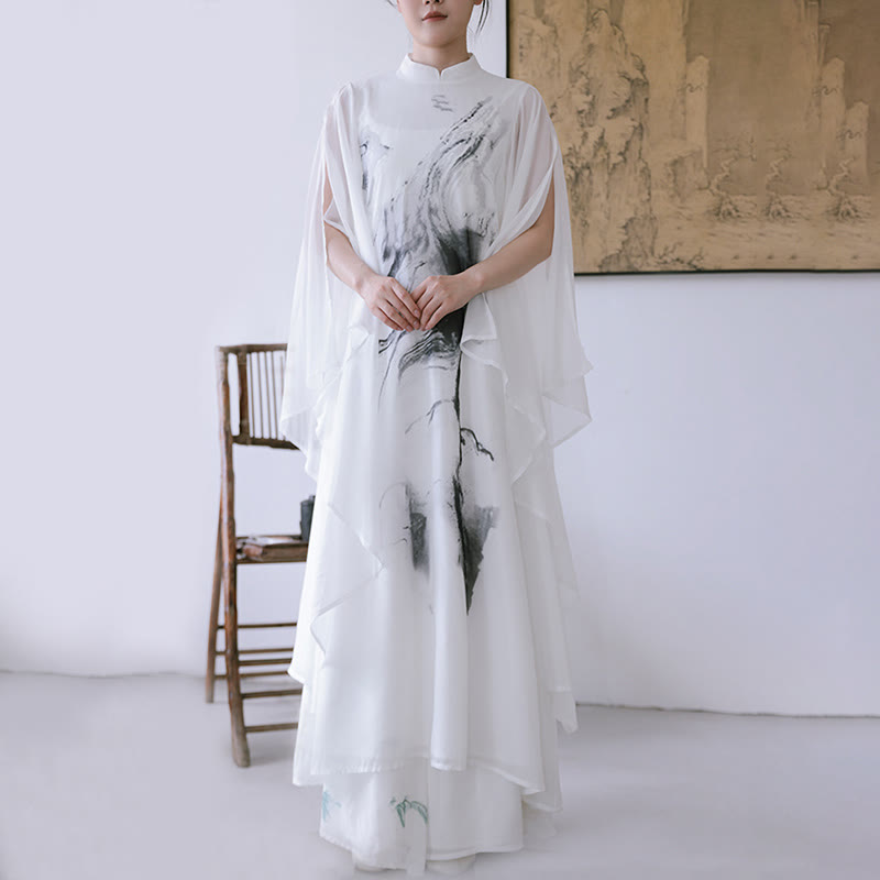 Robe midi de méditation pour femme, manches courtes, imprimé encre blanche, motif Buddha Stones - image 5