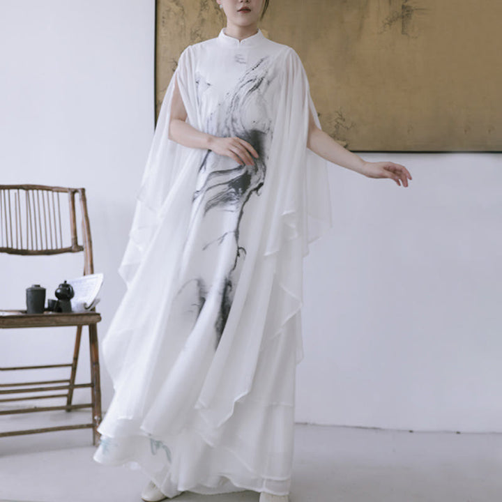 Robe midi de méditation pour femme, manches courtes, imprimé encre blanche, motif Buddha Stones - image 1