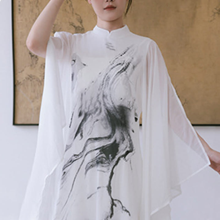 Robe midi de méditation pour femme, manches courtes, imprimé encre blanche, motif Buddha Stones - image 11