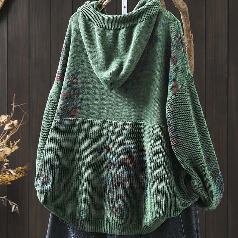 Pull à capuche à manches longues en maille florale Buddha Stones pour femme - image 13