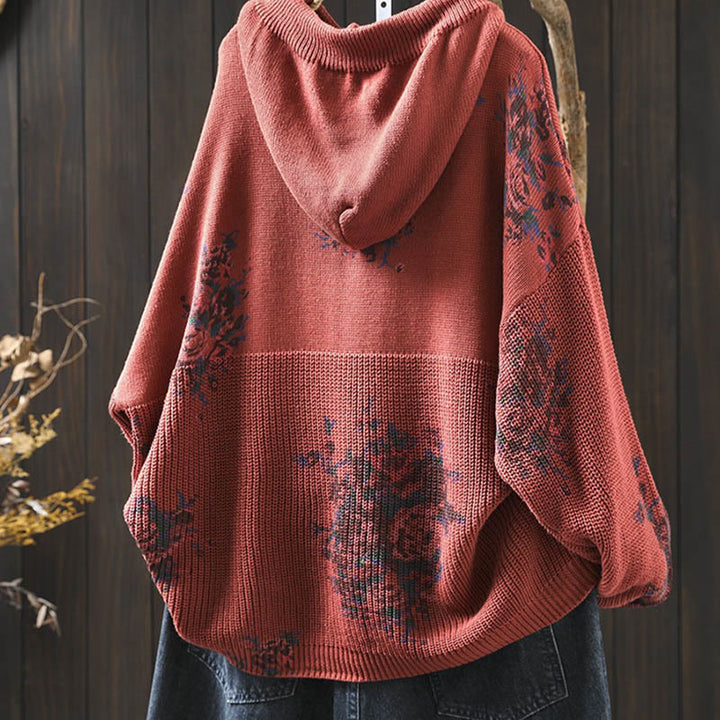 Pull à capuche à manches longues en maille florale Buddha Stones pour femme - image 5