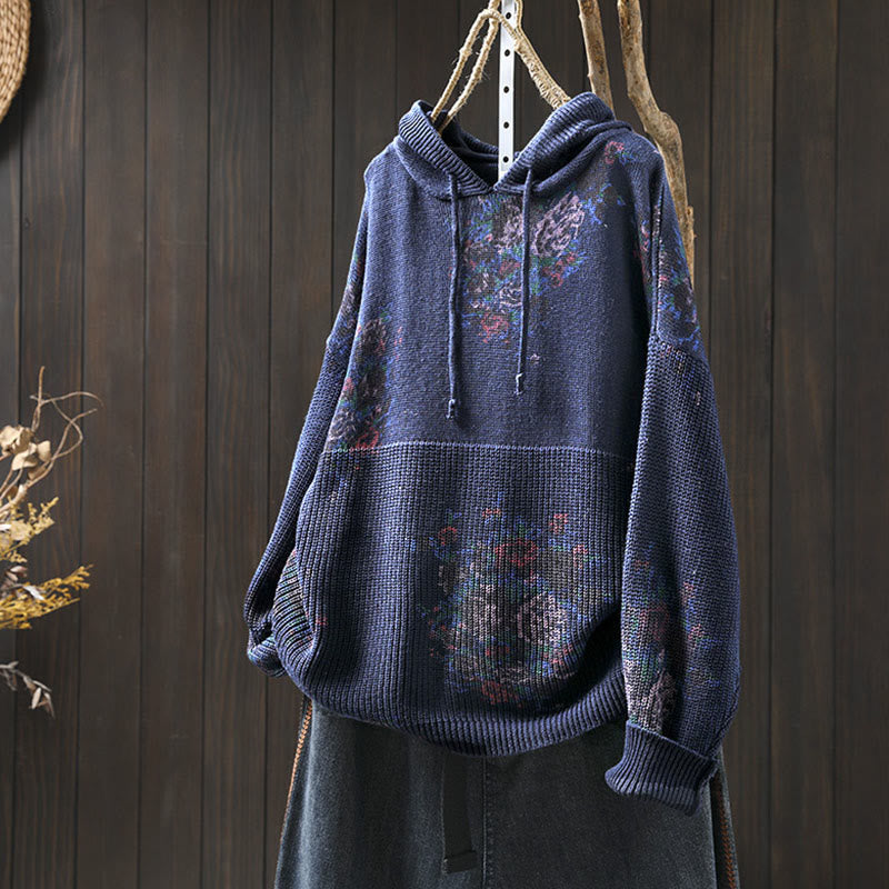 Pull à capuche à manches longues en maille florale Buddha Stones pour femme - Bleu foncé - US4-6，UK/AU8-10，EU36-38 (F) - image 20