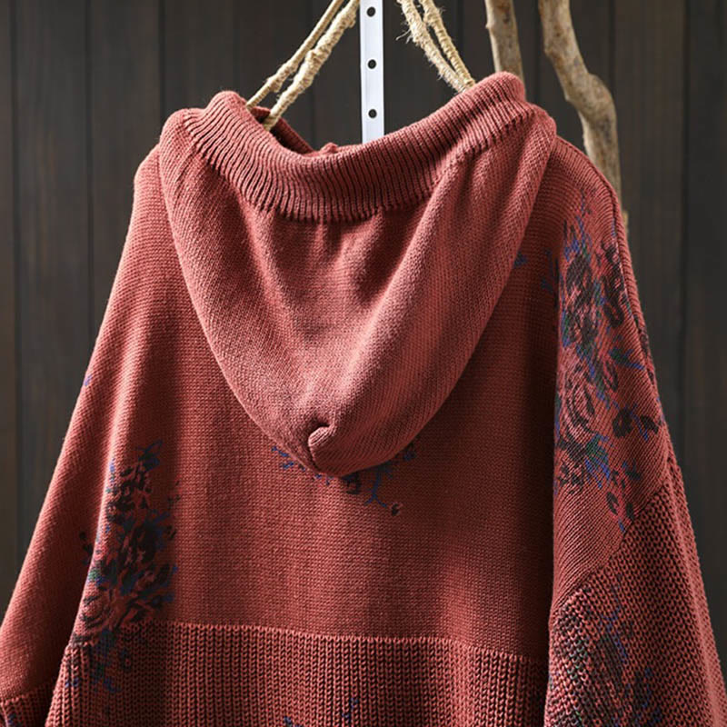 Pull à capuche à manches longues en maille florale Buddha Stones pour femme - image 7