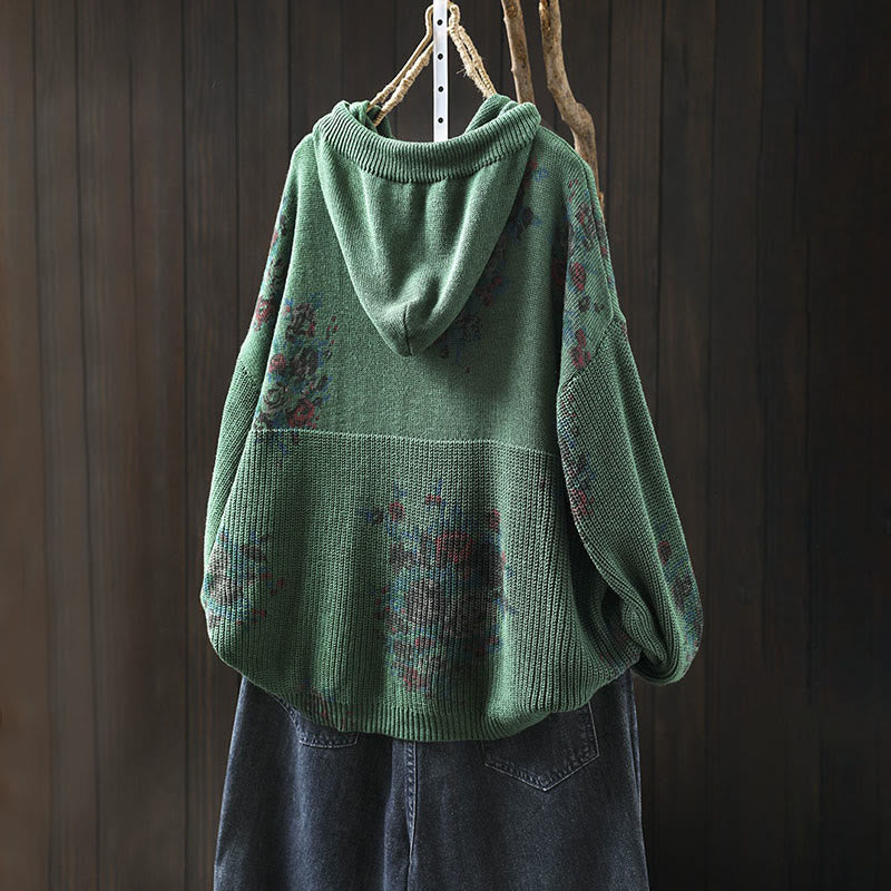 Pull à capuche à manches longues en maille florale Buddha Stones pour femme - image 11