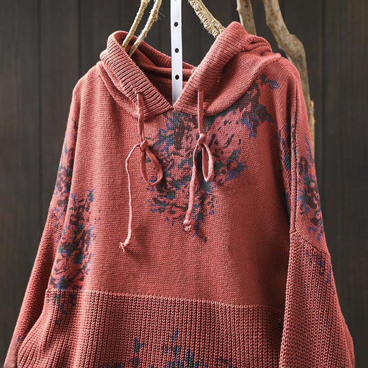 Pull à capuche à manches longues en maille florale Buddha Stones pour femme - image 6