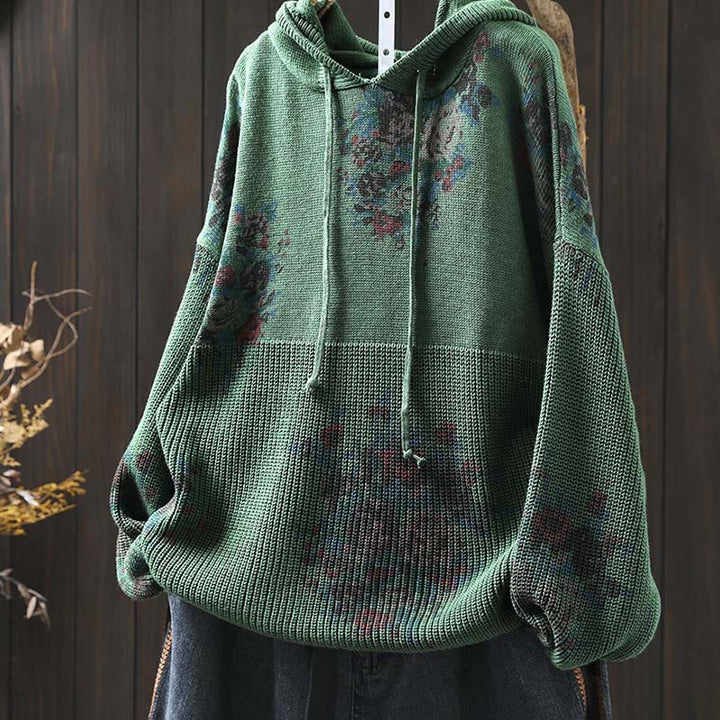 Pull à capuche à manches longues en maille florale Buddha Stones pour femme - image 12
