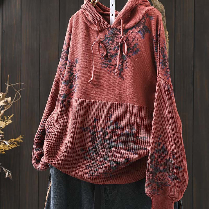 Pull à capuche à manches longues en maille florale Buddha Stones pour femme - image 4