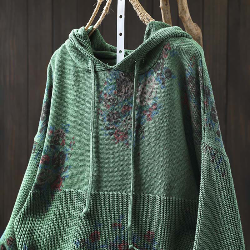 Pull à capuche à manches longues en maille florale Buddha Stones pour femme - image 14