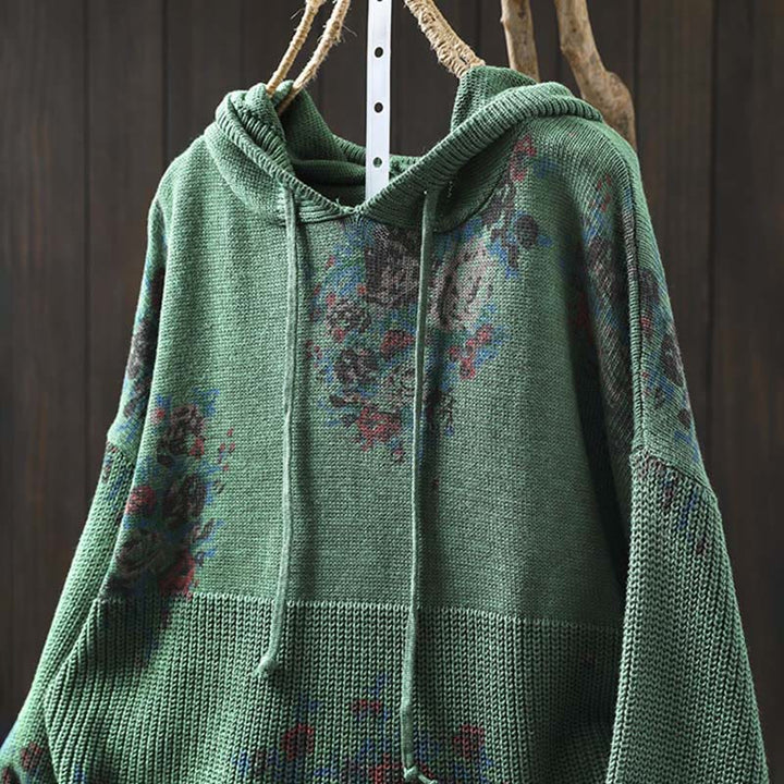 Pull à capuche à manches longues en maille florale Buddha Stones pour femme - image 14