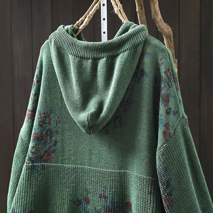 Pull à capuche à manches longues en maille florale Buddha Stones pour femme - image 15