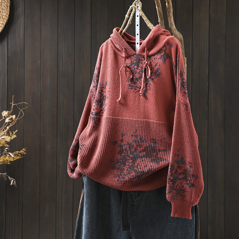 Pull à capuche à manches longues en maille florale Buddha Stones pour femme - Tomate - US4-6，UK/AU8-10，EU36-38 (F) - image 2