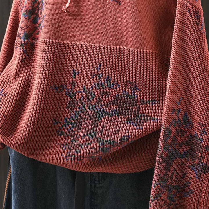 Pull à capuche à manches longues en maille florale Buddha Stones pour femme - image 8