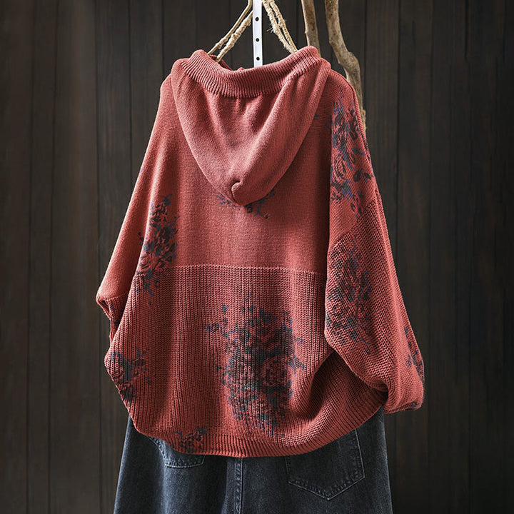Pull à capuche à manches longues en maille florale Buddha Stones pour femme - image 3