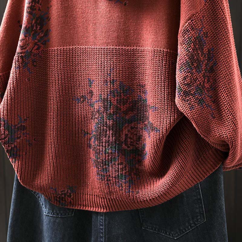 Pull à capuche à manches longues en maille florale Buddha Stones pour femme - image 9
