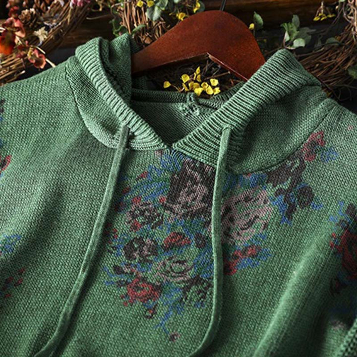 Pull à capuche à manches longues en maille florale Buddha Stones pour femme - image 16