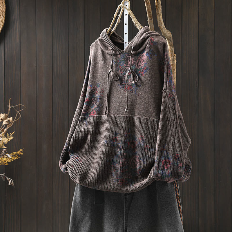 Pull à capuche à manches longues en coton tricoté à motif floral Buddha Stones pour femme - SaddleBrown - US4-6，UK/AU8-10，EU36-38 (F) - image 22