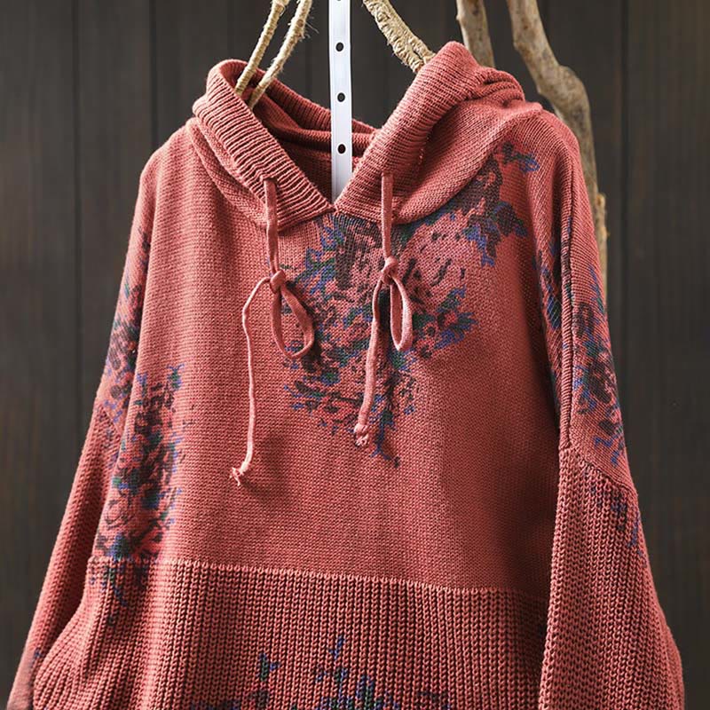 Pull à capuche à manches longues en maille florale Buddha Stones pour femme - image 6