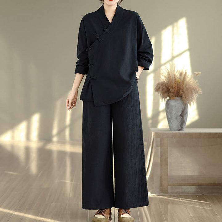 Ensemble de méditation zen pour femme, composé d'un t-shirt à manches longues et col en V et d'un pantalon large, inspiré des Buddha Stones. - image 13