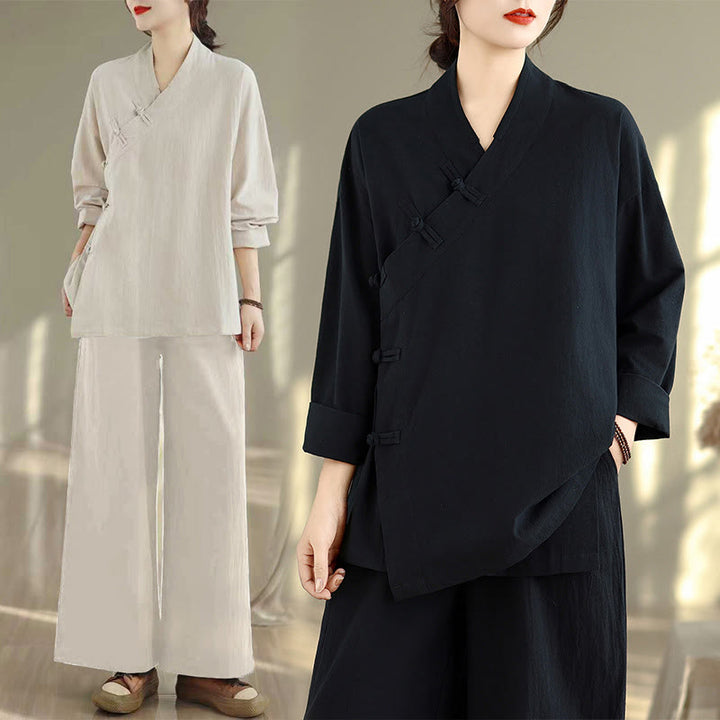 Ensemble de méditation zen pour femme, composé d'un t-shirt à manches longues et col en V et d'un pantalon large, inspiré des Buddha Stones. - image 23