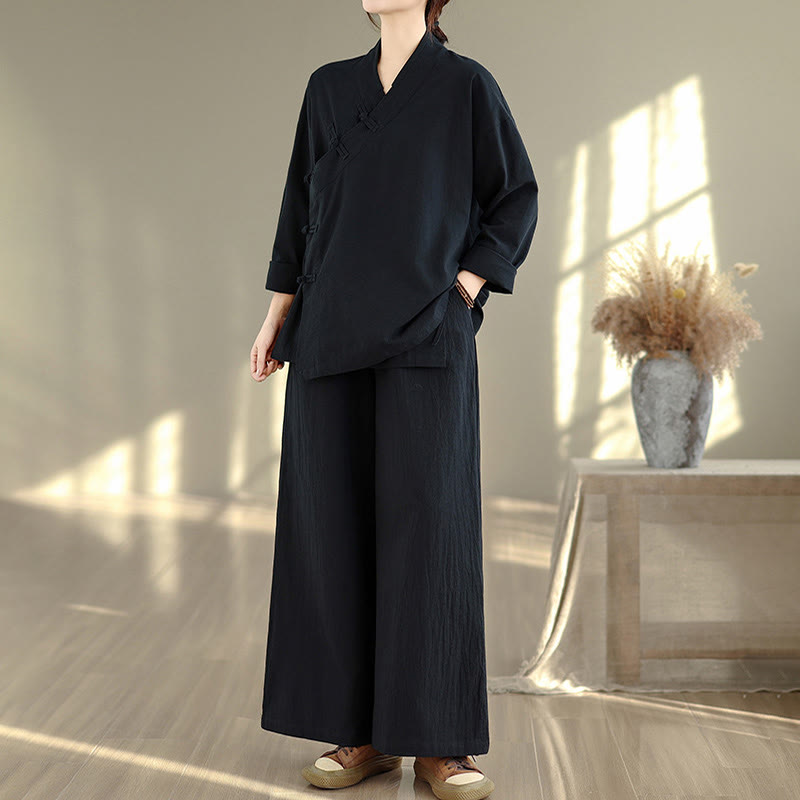 Ensemble de méditation zen pour femme, composé d'un t-shirt à manches longues et col en V et d'un pantalon large, inspiré des Buddha Stones. - image 16