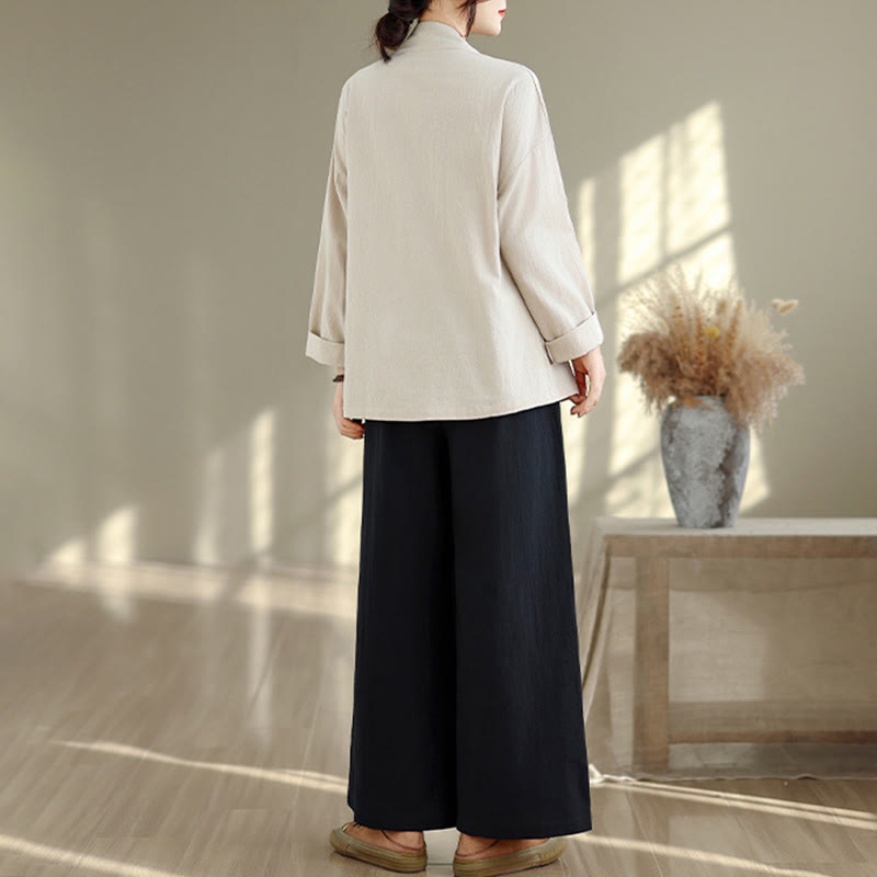 Ensemble de méditation zen pour femme, composé d'un t-shirt à manches longues et col en V et d'un pantalon large, inspiré des Buddha Stones. - image 2