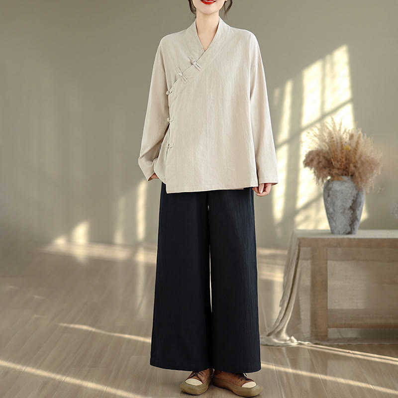 Ensemble de méditation zen pour femme, composé d'un t-shirt à manches longues et col en V et d'un pantalon large, inspiré des Buddha Stones. - image 3